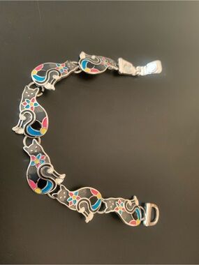 Colorful Cat Link Bracelet - Multicolor Enamel